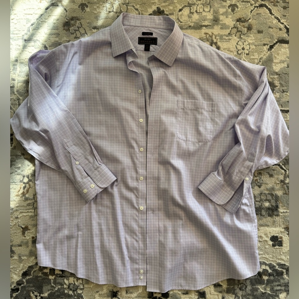 Jos A Bank Reserve Button-Up Plaid Dress Shirt Size 19-35 Wrinkle Resistant